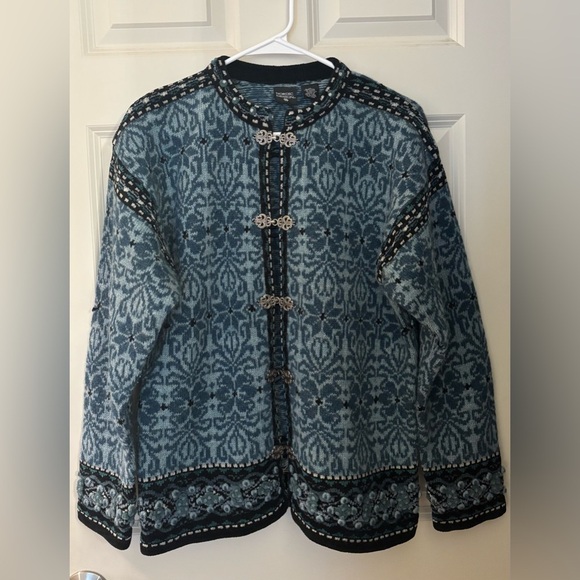 Nordic Design Vintage Shetland Wool Blend Patterned Cardigan, Size M - Picture 1 of 10